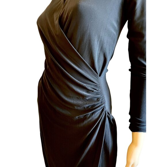 Norma Kamali Black Faux Wrap Dress Size XS Timeless Vintage Draping Elegance - Picture 3 of 14